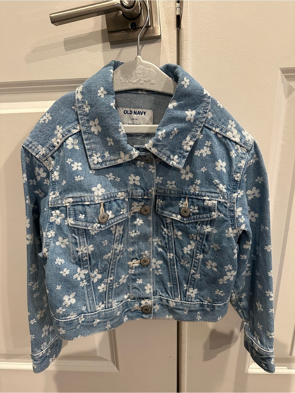Old Navy Girls' Blue Floral Denim Jacket Girl Size XS 5